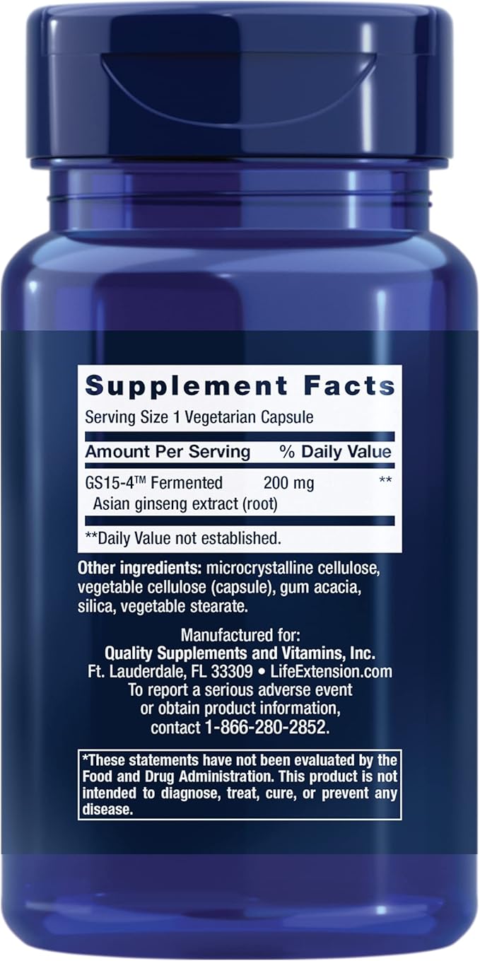 Life Extension Ginseng Energy Boost, Energy Support, Healthy Stress Management, Gluten-Free, Non-GMO, Vegetarian, 30 Capsules