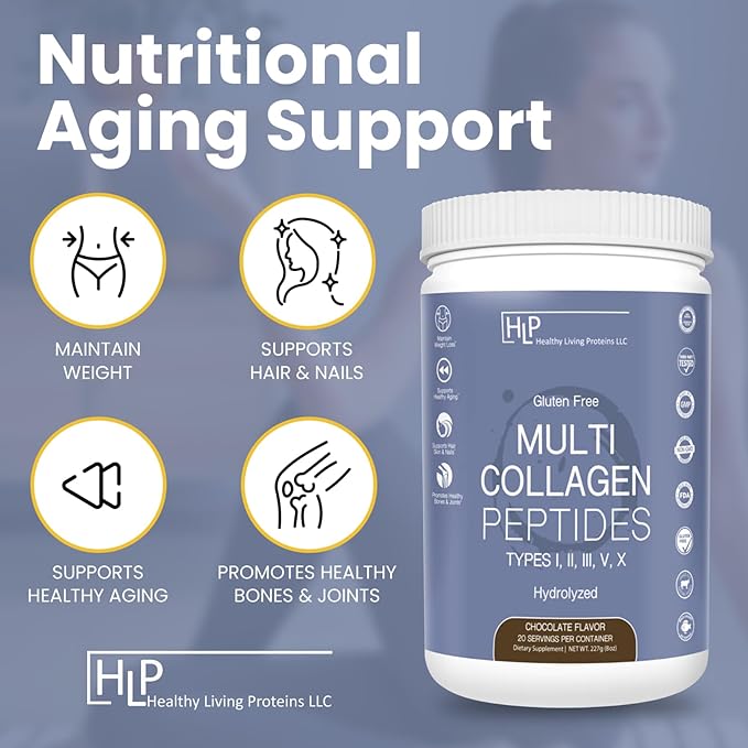 Healthy Living Proteins - Hydrolyzed Multi Collagen Peptides Powder Types I, II, III, V & X - Grass Fed Bovine, Wild Caught Marine, Free Range Chicken - Gluten Free (Chocolate, 8 oz)