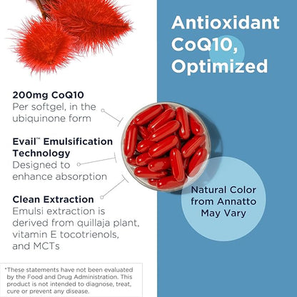 Designs for Health Q-Evail 200-200mg CoQ10 Highly Bioavailable Ubiquinone - Coenzyme Q10 with MCT + Mixed Tocopherols to Promote Superior Absorption - Non-GMO (60 Softgels)