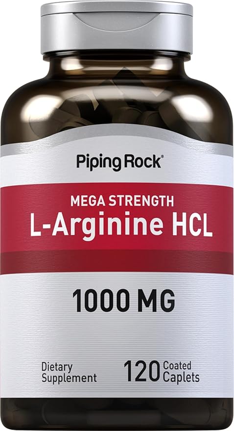 Piping Rock L-Arginine HCl 1000 mg | 120 Caplets | Mega Strength Supplement | Vegetarian, Non-GMO, Gluten Free