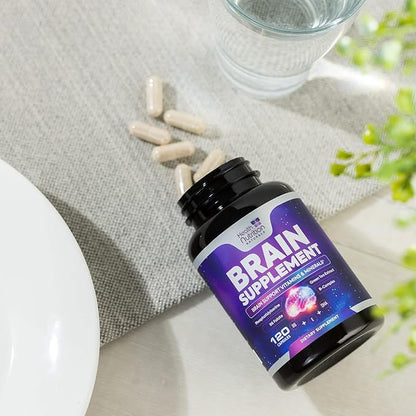 Brain Supplements for Memory and Focus - Extra Strength Nootropic Capsules for Concentration, Alertness, Cognitive Support - Phosphatidylserine, Brain Health Vitamins B6 C E Zinc - 120 Capsules