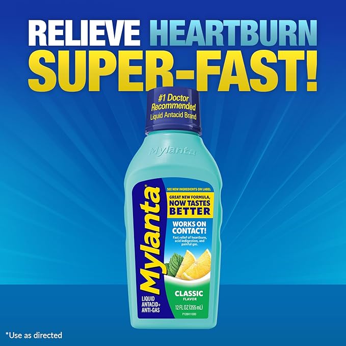 Mylanta Heartburn and Gas Relief, Liquid Antacid, Classic Flavor, 12 Fluid Ounce