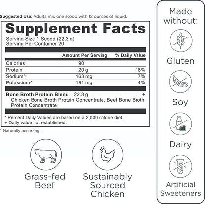 Ancient Nutrition Grass Fed & Cage Free Bone Broth Protein Powder, 20g Protein Per Serving, Hydrolyzed Collagen Peptides, Glucosamine, Chondroitin, Supports Joint & Gut Health, Pure, 40 Servings