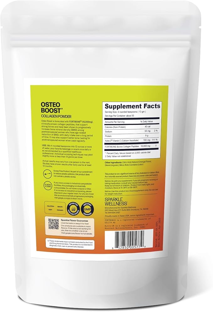 Osteo Boost (Orange) [30 Serves] | Collagen Powder Supplement | FORTIBONE Bioactive Collagen Peptides and Buffered Vitamin C Nutra C | Bone Supplements