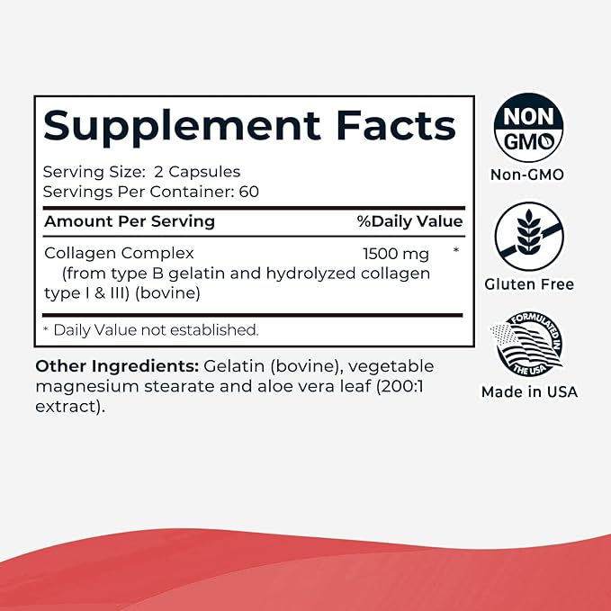 Collagen Complex Premium Supplement 1500 Mg Collagen Type I and III Hydrolyzed Multi Collagen Capsules Support Healthier Hair Skin Bone & Joints Non GMO 120 Veggie Capsules Made in USA