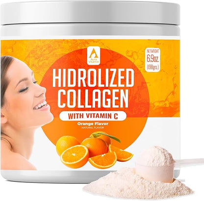 Hydrolyzed Collagen Powder Supplement | Promotes Hair, Nail, Skin, Bone, Joint Health, Gut Health | Hydrolyzed Grass Fed Collagen Peptides |Collagen for Women | 200gr (Orange)