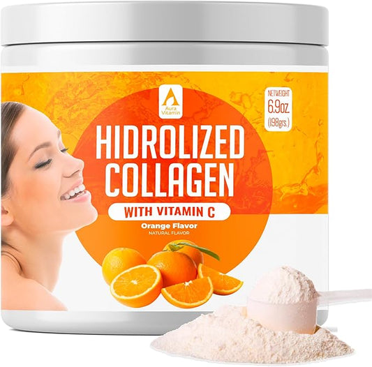 Hydrolyzed Collagen Powder Supplement | Promotes Hair, Nail, Skin, Bone, Joint Health, Gut Health | Hydrolyzed Grass Fed Collagen Peptides |Collagen for Women | 200gr (Orange)