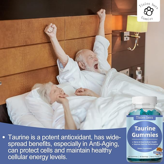 Taurine Gummies 1000mg, Sugar Free for Adults & Kids, 1 of 20 amino acids, Boost Immune, Nerve, Cognitive, Heart, Eye Health, Exercise Performance, Anti-aging, Gluten Free, Non GMO, Vegan, Pectin, 120