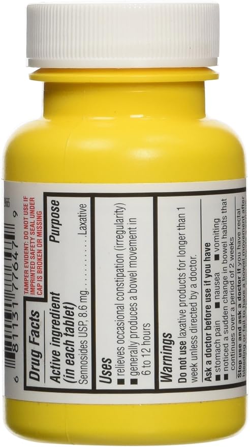Equate Natural Vegetable Laxative, Sennosides 8.6 mg Tablets, 100-Count Bottle