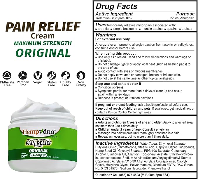 Hempvana Maximum Strength Relief Cream. Hemp Seed Oil for Muscles & Joints, AS-SEEN-ON-TV, Odor-Free, Non-Greasy, Long-Lasting Relief