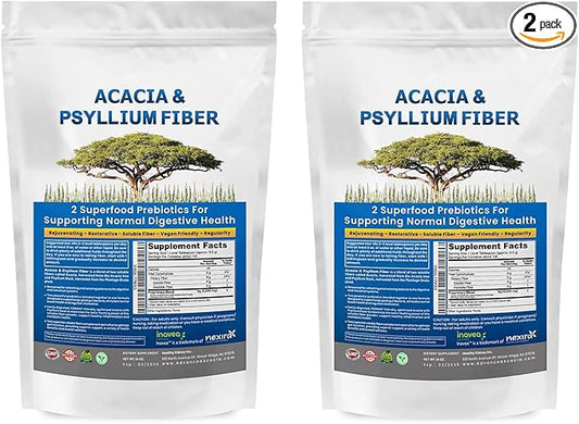 Kidney Restore Organic Acacia & Psyllium Husk Fiber Powder - Prebiotic & Natural Supplement - Soluble Acacia & Psyllium Husk Powder - 1.5 lbs (48oz), 2 Packs