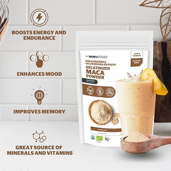 Organic Gelatinized Maca Powder, 8oz or 227g 1 Bag, Peruvian Maca Root. Vegan, USDA Organic, Non-GMO, Gluten-Free, Keto-Friendly Adaptogen Used to Boost Energy, Vitality, and Endurance