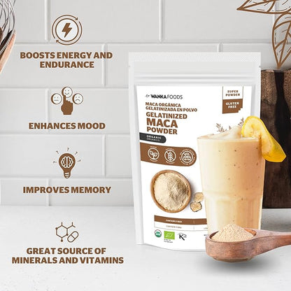 Organic Gelatinized Maca Powder, 8oz or 227g 1 Bag, Peruvian Maca Root. Vegan, USDA Organic, Non-GMO, Gluten-Free, Keto-Friendly Adaptogen Used to Boost Energy, Vitality, and Endurance