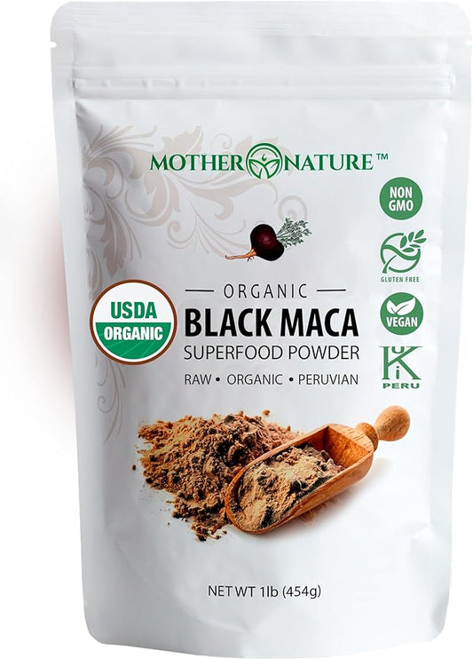 Organic, Raw Peruvian Black Maca Root Powder - Premium USDA Certified, Ideal for Men & Women, Boost Workouts, Enhance Muscle Recovery, Non-GMO, Vegan Superfood, 16 oz