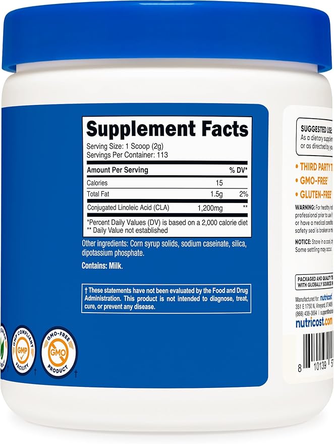 Nutricost CLA (Conjugated Linoleic Acid) 8oz (227g) Powder - Gluten Free, GMO Free CLA Supplement
