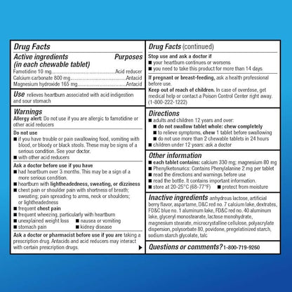 Amazon Basic Care Dual Action Complete, Chewable Acid Reducer Plus Antacid Tablets, Berry Flavor, Heartburn Medicine, Acid Indigestion Relief, 50 Count (Pack of 2)
