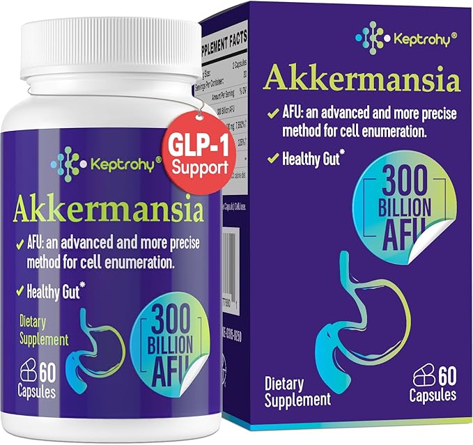 GLP-1 Supplement - 300 Billion AFU Akkermansia Probiotic for Women & Men, Akkermansia Muciniphila for GLP-1 Production, Digestive, Gut, Immune Health, Enhances Gut Digestive Lining function, 60 Count
