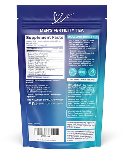 Blue Stork Men's Fertility Tea: Organic Fertility Supplements for Men, Green Tea, Maca Root, and Ginkgo Biloba for Male Reproductive Health, Mint, 15 Sachets