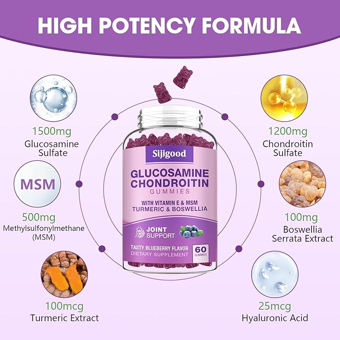 2 Pack Glucosamine Chondroitin Gummies, Extra Strength Glucosamine Chondroitin MSM with Elderberry & Turmeric, Joint Health, Flexibility, Antioxidant, Immune for Adults-Blueberry Flavored, 120 Gummies