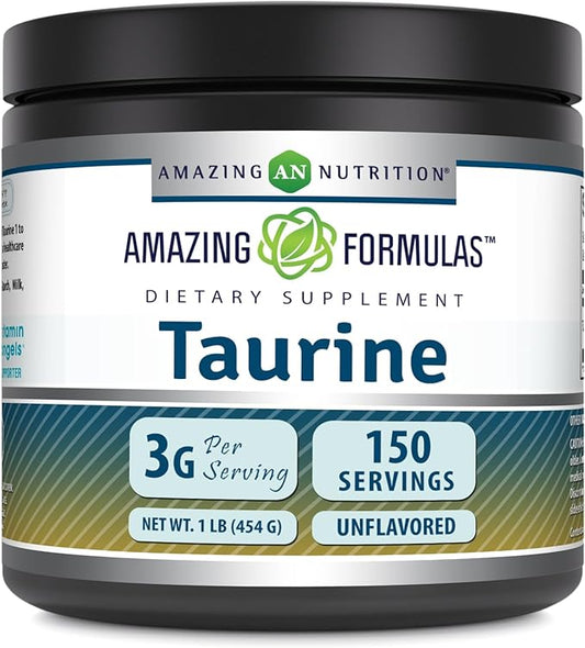 Amazing Formulas Taurine Powder Supplement | Non-GMO | Gluten Free | Made in USA (1 Lb | 454 Grams)