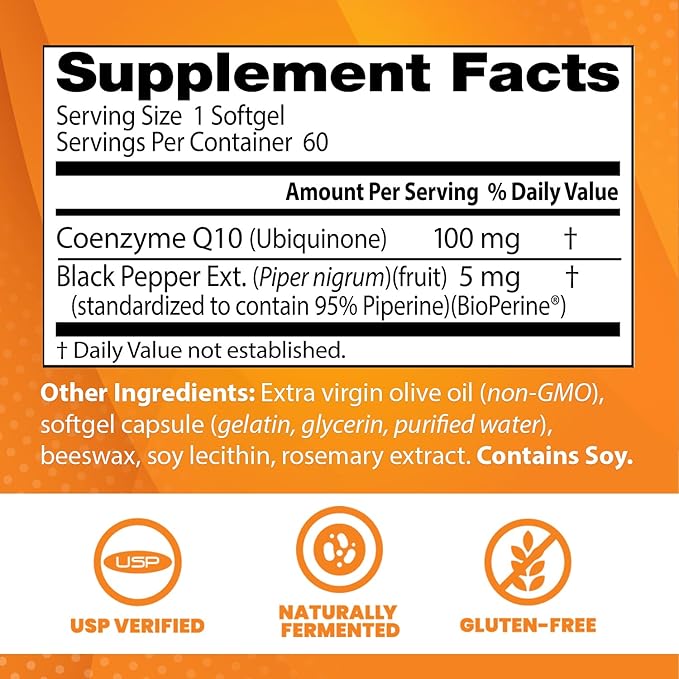Doctor's Best High Absorption CoQ10 with BioPerine, Gluten Free Naturally Fermented, Heart Health & Energy Production, 100 mg, 60 SoFtgels
