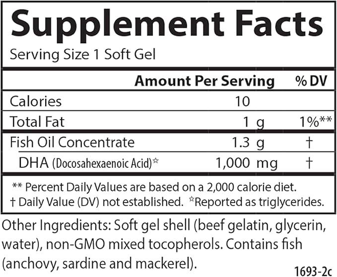 Carlson - Elite DHA Gems, 1000 mg DHA, Wild Caught, Sustainably Sourced, Brain Function & Healthy Vision, 120 Softgels