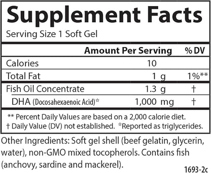 Carlson - Elite DHA Gems, 1000 mg DHA, Wild Caught, Sustainably Sourced, Brain Function & Healthy Vision, 120 Softgels