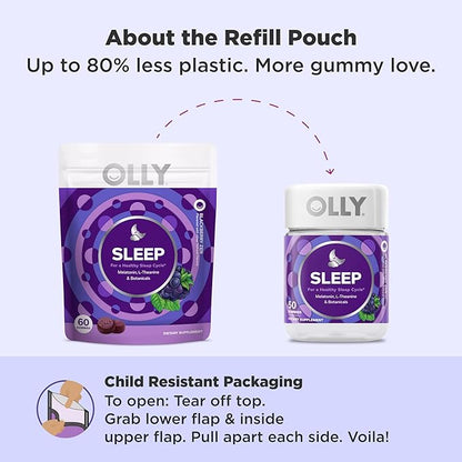 OLLY Sleep Gummy, 3 mg Melatonin, L-Theanine, Chamomile, and Lemon Balm Extracts, Blackberry Flavor, 30 Day Supply - 60 Count