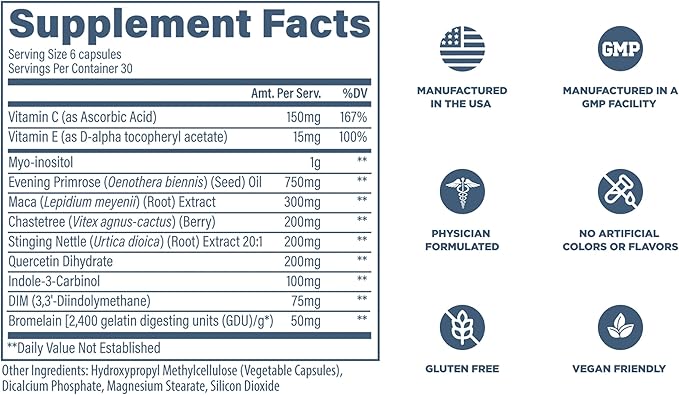 Revive MD Hormone Balance for Women - Hormone Support with Myo-Inositol, Chaste Berry, DIM, Vitamin C & E and Evening Primrose Oil - Women's Health Supplements for Hormonal Balancing - 180 Capsules