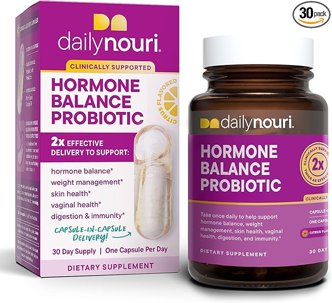 Daily Nouri Hormone Balance Probiotic for Women | Capsules for PCOS, Vaginal pH, Yeast Balance, Skin Health, Digestion & Immunity | 7 Probiotic Strains & Vegan Ahiflower Omega Oil | 30-Day Supply