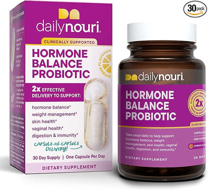 Daily Nouri Hormone Balance Probiotic for Women | Capsules for PCOS, Vaginal pH, Yeast Balance, Skin Health, Digestion & Immunity | 7 Probiotic Strains & Vegan Ahiflower Omega Oil | 30-Day Supply