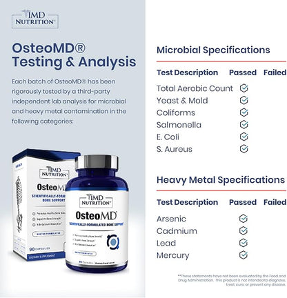 1MD Nutrition OsteoMD for Comprehensive Bone Support | with Calcium Hydroxyapatite, Vitamin D3 & K2 | 180 Capsules (2-Pack)