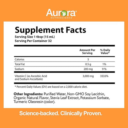 Aurora Nutrascience Mega-Pack Liposomal Vitamin C, Immune Support, 3,000 mg per Serving, Vegan, Gluten Free, Non-GMO, 32 Single Serve Packets, Orange