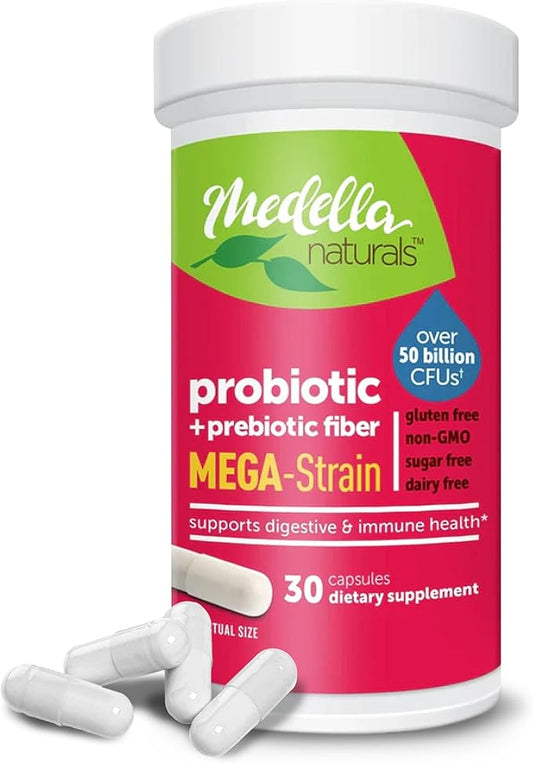 Mega-Strain 50 Billion CFU Probiotics + Prebiotics 30 Caps Probiotics for Women & Men - Maintain Good Flora Probiotic & Digestive Health - No Refrigeration Required Probiotics Lactobacillus Rhamnosus