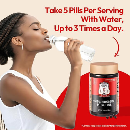 Korean Red Ginseng Extract Pill - Red Panax Ginseng Supplements with Rice Powder, Vitamins C & E - Energy Boost & Immune Support Caffeine & Gluten Free (800 Pills, 5.93 oz)
