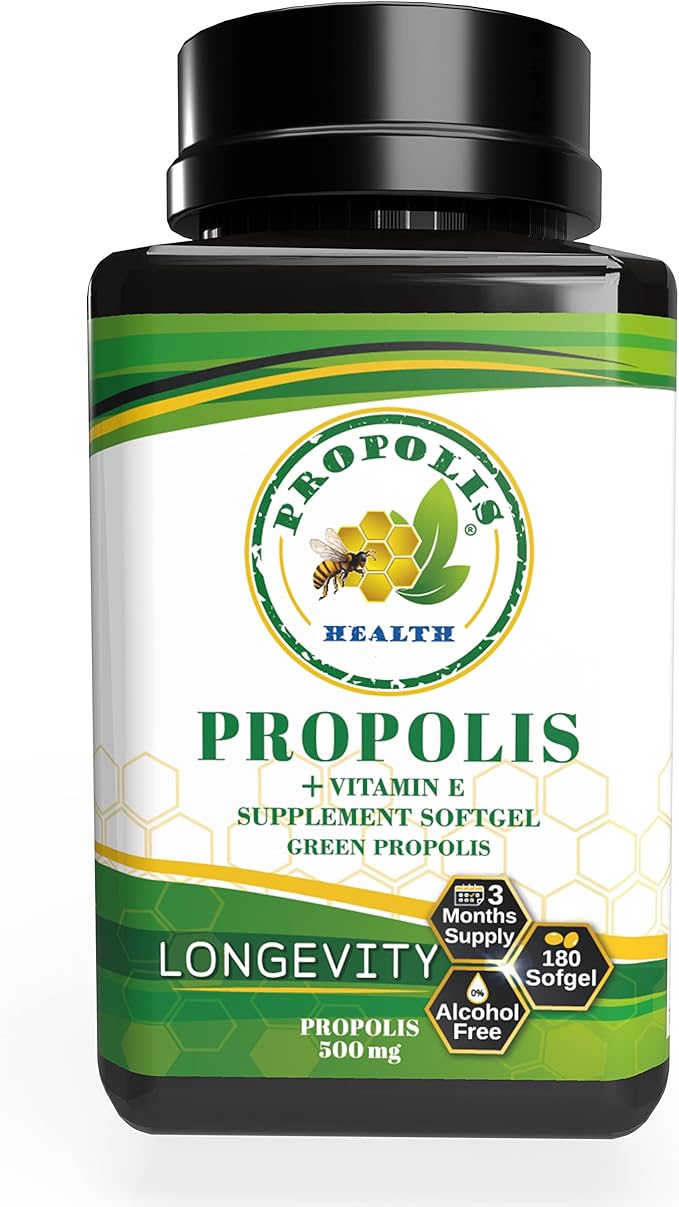 Propolis Health Propolis Capsules 1000mg-Daily with Vitamin E Per 2 Capsules - Brazilian Green Propolis Extract - Immune Booster 50 Days Supply Propolis Capsules (180 Capsules)