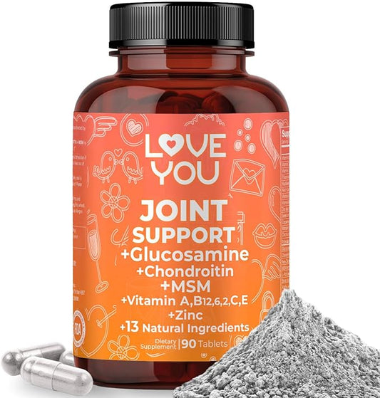 Love You Joint Support Supplement | Glucosamine, Chondroitin, MSM & Turmeric | Supports Mobility & Flexibility | 90 Tablets | 45-Day Supply | Made in USA