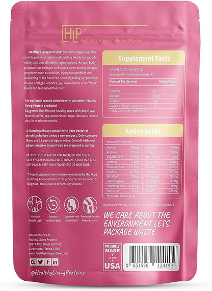 Healthy Living Proteins - Hydrolyzed Bovine - Protein Collagen Type 1 & 3 Unflavored -Collagen Powder - Grass Fed, Pastured Rasied - Bovine Peptides - Keto & Paleo - Gluten Free (Unflavored 16 oz)