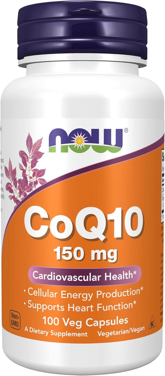 NOW Foods Supplements, CoQ10 150 mg, Pharmaceutical Grade, All-Trans Form produced by Fermentation, 100 Veg Capsules