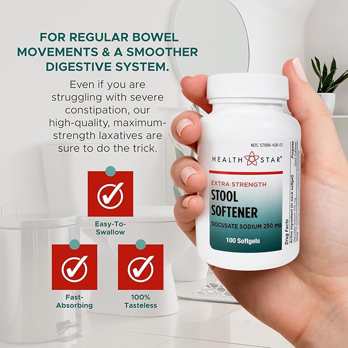 Extra-Strength Stool Softener Docusate Sodium 250mg Softgels Stimulant Laxative for Constipation & Irregularity| Gentle Constipation Relief Stool Softeners for Women & Men (100 Count) Pack of 2