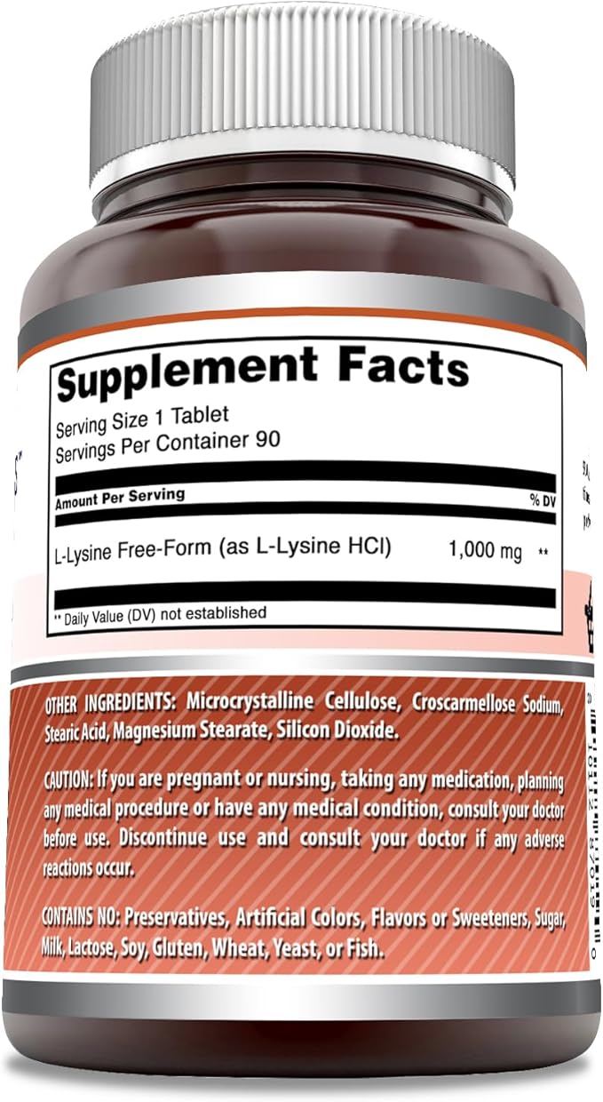 Amazing Formulas L-Lysine 1000mg Amino Acid Tablets Supplement | Non-GMO | Gluten Free | Made in USA (90 Count)