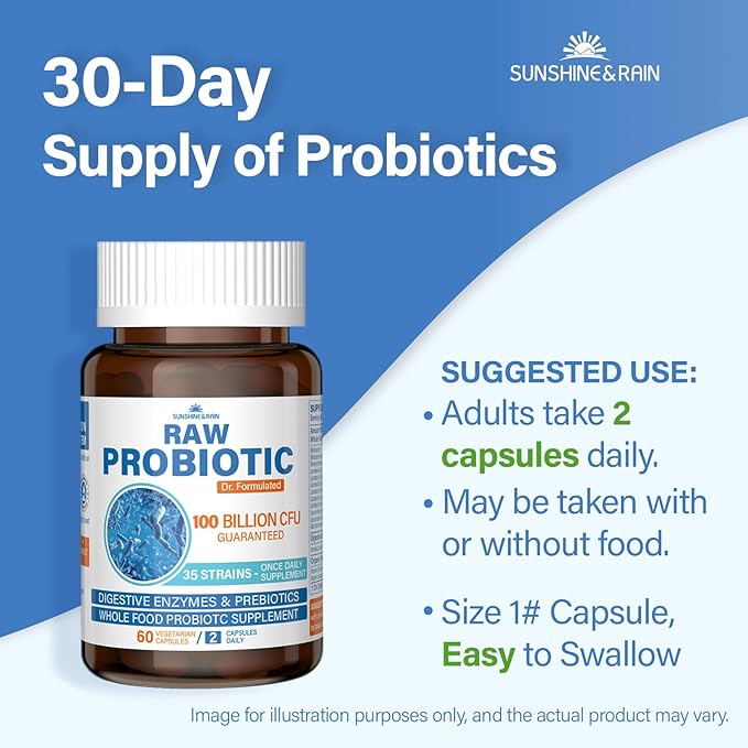 Raw Probiotics for Women & Men - 100 Billion CFU, 35 Strains, Organic Prebiotics & Natural Digestive Enzymes for Digestive, Gut & Immune Health - Soy and Gluten Free, Non-GMO, 120 Vegan Capsules