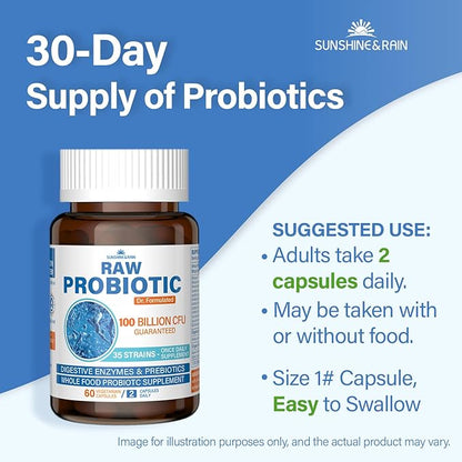 Raw Probiotics for Women & Men - 100 Billion CFU, 35 Strains, Organic Prebiotics & Natural Digestive Enzymes for Digestive, Gut & Immune Health - Soy and Gluten Free, Non-GMO, 120 Vegan Capsules