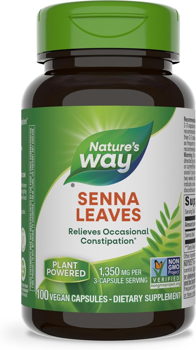 Nature's Way Senna Leaves, Relieves Occasional Constipation*, 1,350 mg per 3-Capsule Serving, Non-GMO Project Verified, 100 Capsules (Packaging May Vary)