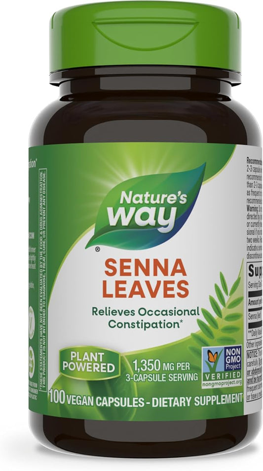 Nature's Way Senna Leaves, Relieves Occasional Constipation*, 1,350 mg per 3-Capsule Serving, Non-GMO Project Verified, 100 Capsules (Packaging May Vary)