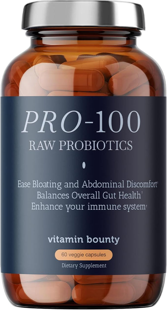 Vitamin Bounty Pro-100 Probiotic - 100 Billion CFUs, 13 Strains for Gut Health, Digestive Support, Immune System Boost, Gas & Bloat Relief - Delayed Release Capsules - 60 Count