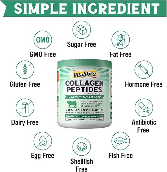 Bovine Collagen Peptides Powder for Women and Men, Grass-Fed Hydrolyzed Collagen Protein Type I & III, Skin, Hair, Nails, Bones, Digestion, Unflavored, Non-GMO, Keto & GF, 22 Servings, 16oz