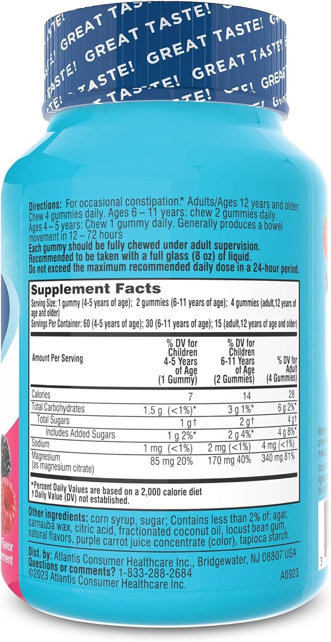 Colace Stool Softener Gummies, Gentle Dependable Constipation Relief Magnesium Citrate Gummies, No.1 Doctor Recommended Stool Softener Brand, Berry Flavored 60ct