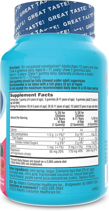 Colace Stool Softener Gummies, Gentle Dependable Constipation Relief Magnesium Citrate Gummies, No.1 Doctor Recommended Stool Softener Brand, Berry Flavored 60ct