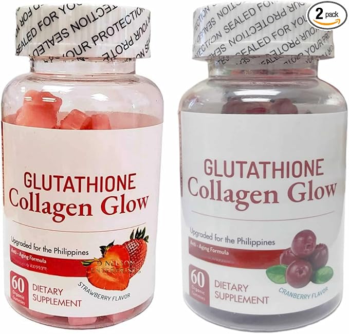 Nature Glow Glutathione Collagen - Strawberry & Cranberry Flavor Bundle, 60 Chewable Gummies Each